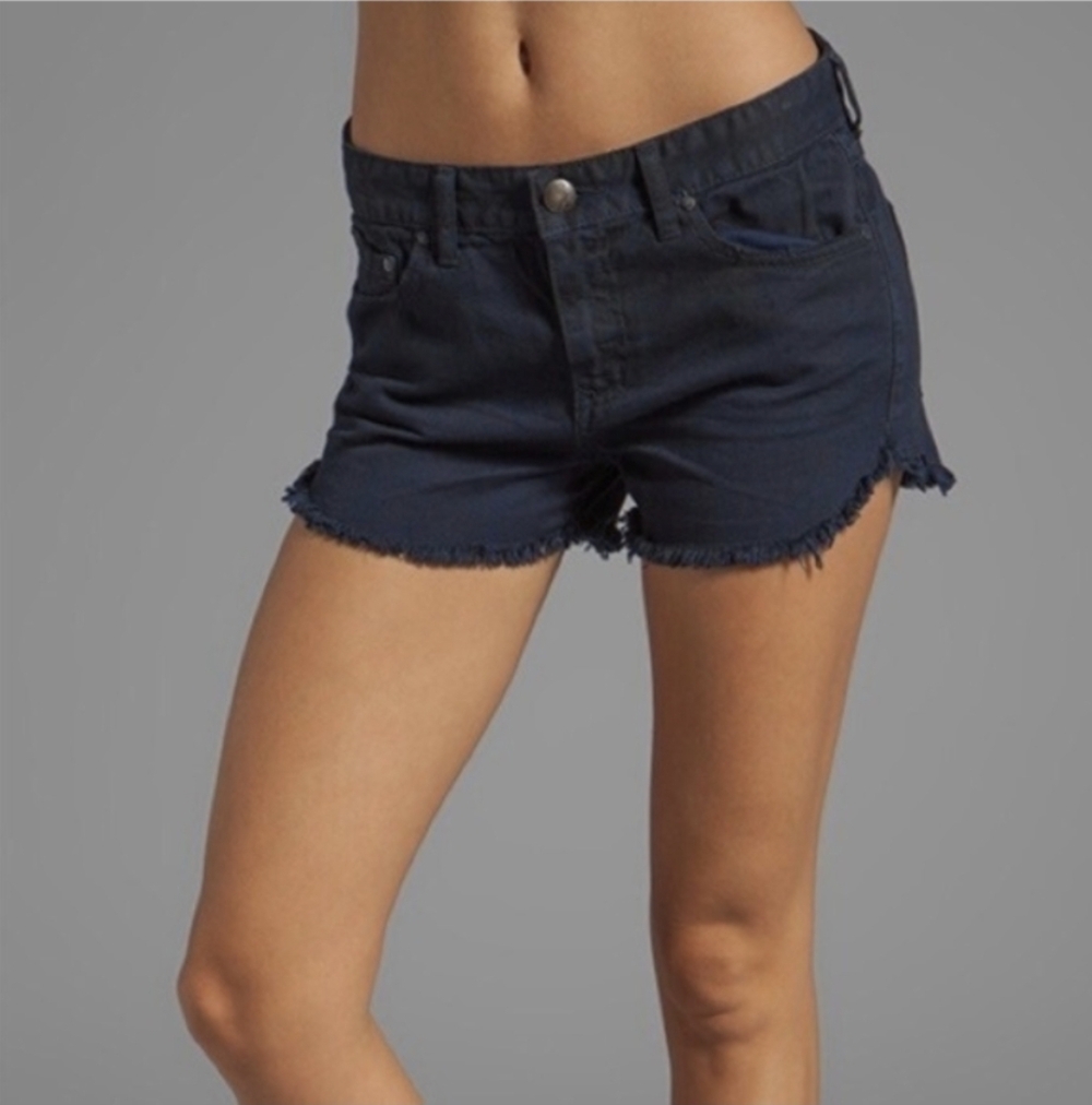 FREE PEOPLE Navy Dolphin Denim Cutoff Shorts Size 25
